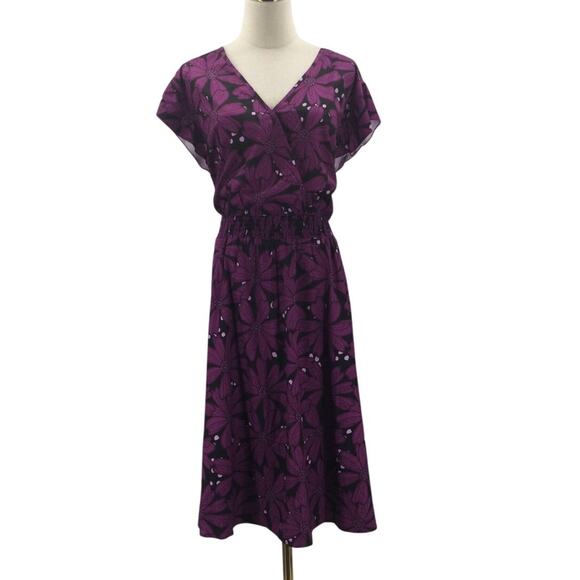 BLOOMCHIC 22-24 3X Plus Purple Floral Shirred Elastic Waist Knee Dress NWT B43 - Picture 3 of 11